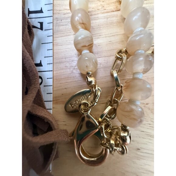 Chicos Long Beaded Necklace W/ Leather Tassel & Gradient Brown Accents - Picture 14 of 16